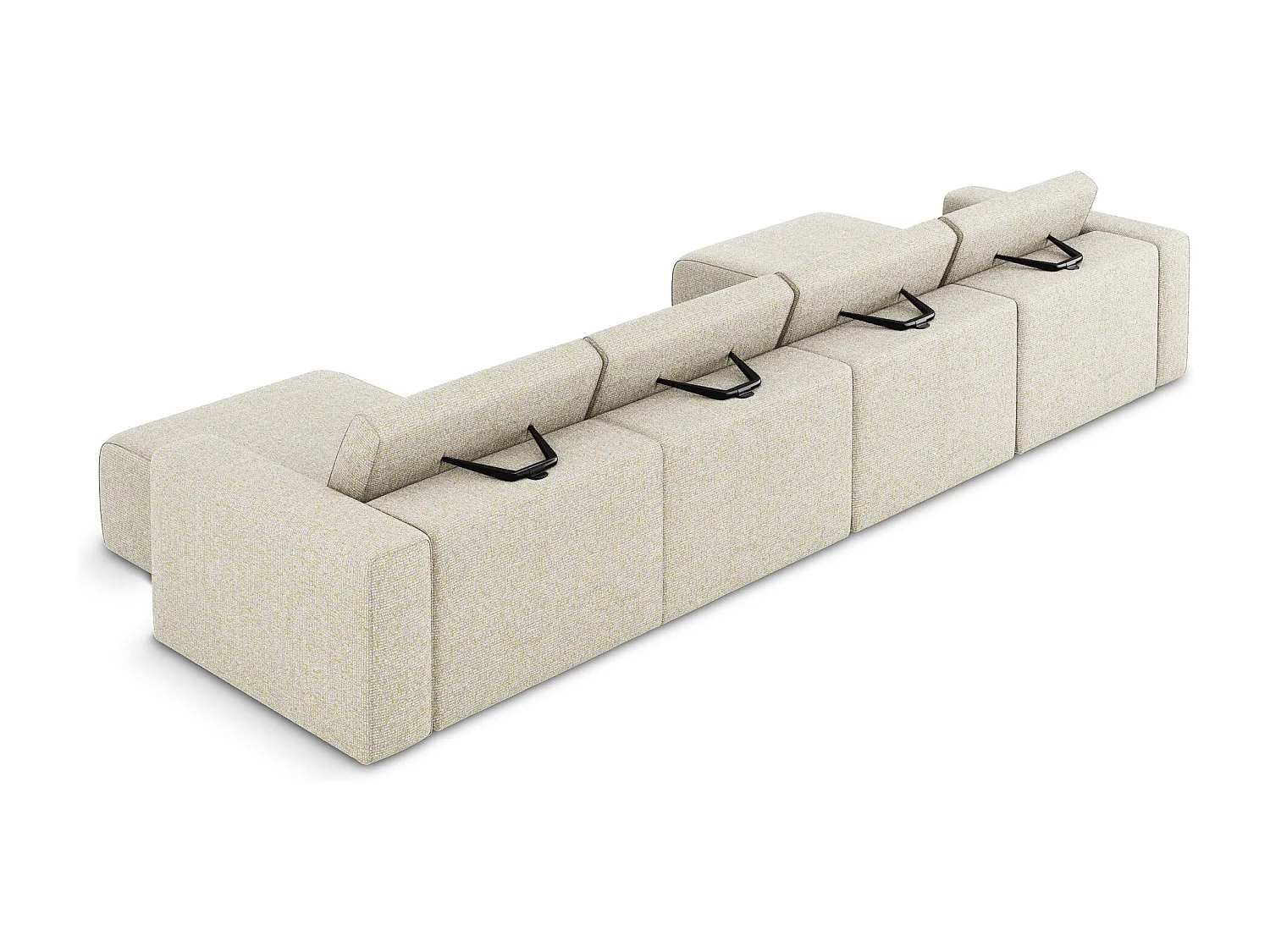 Sofá de canto panorâmico modular 5 lugares em tecido texturizado bege claro - KALEA