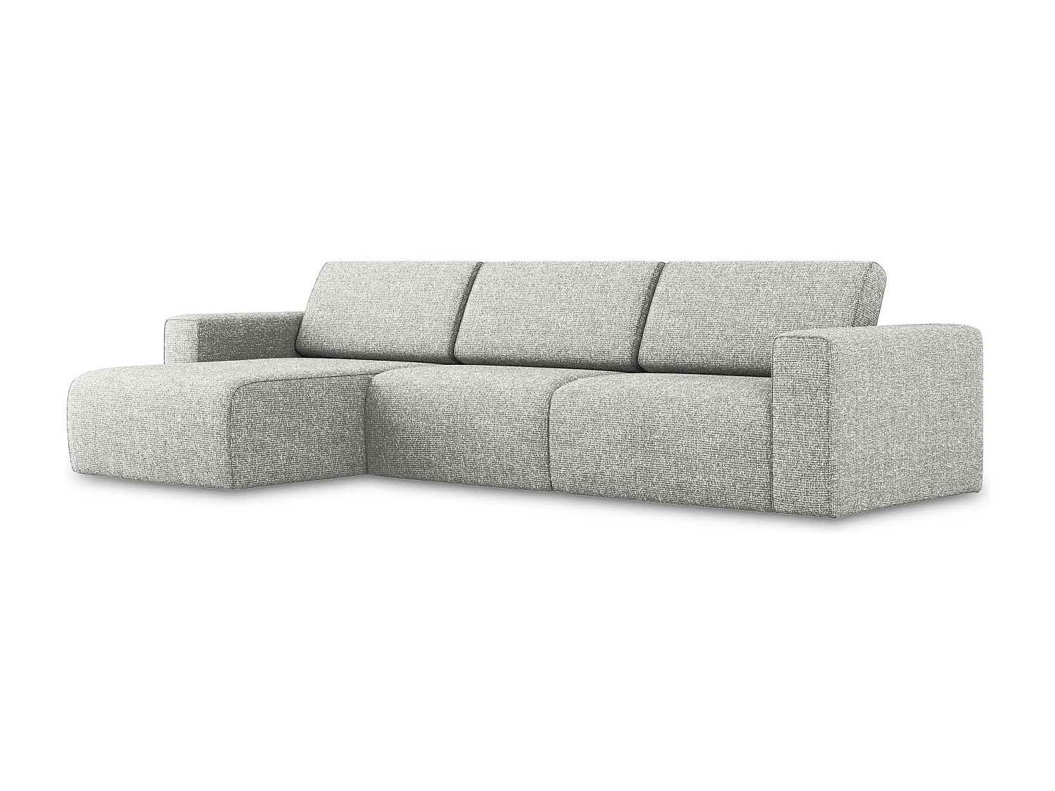 Sofá de canto modular esquerdo 4 lugares em tecido texturizado prata - KALEA
