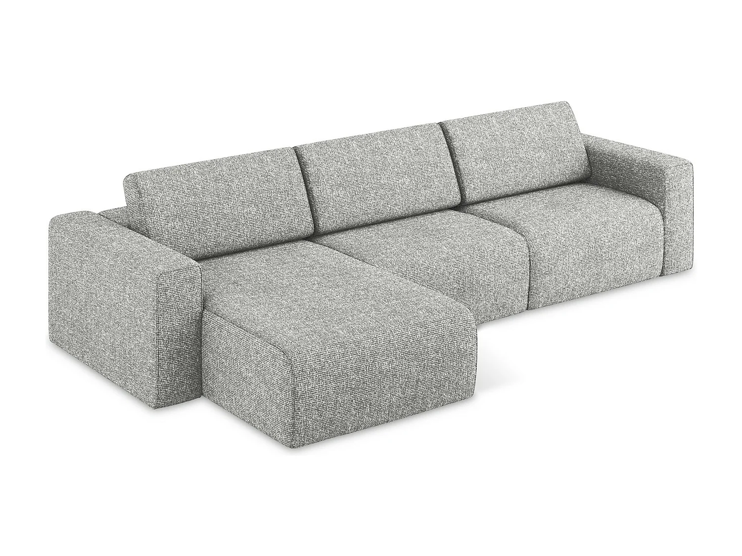 Sofá de canto modular esquerdo 4 lugares em tecido texturizado prata - KALEA