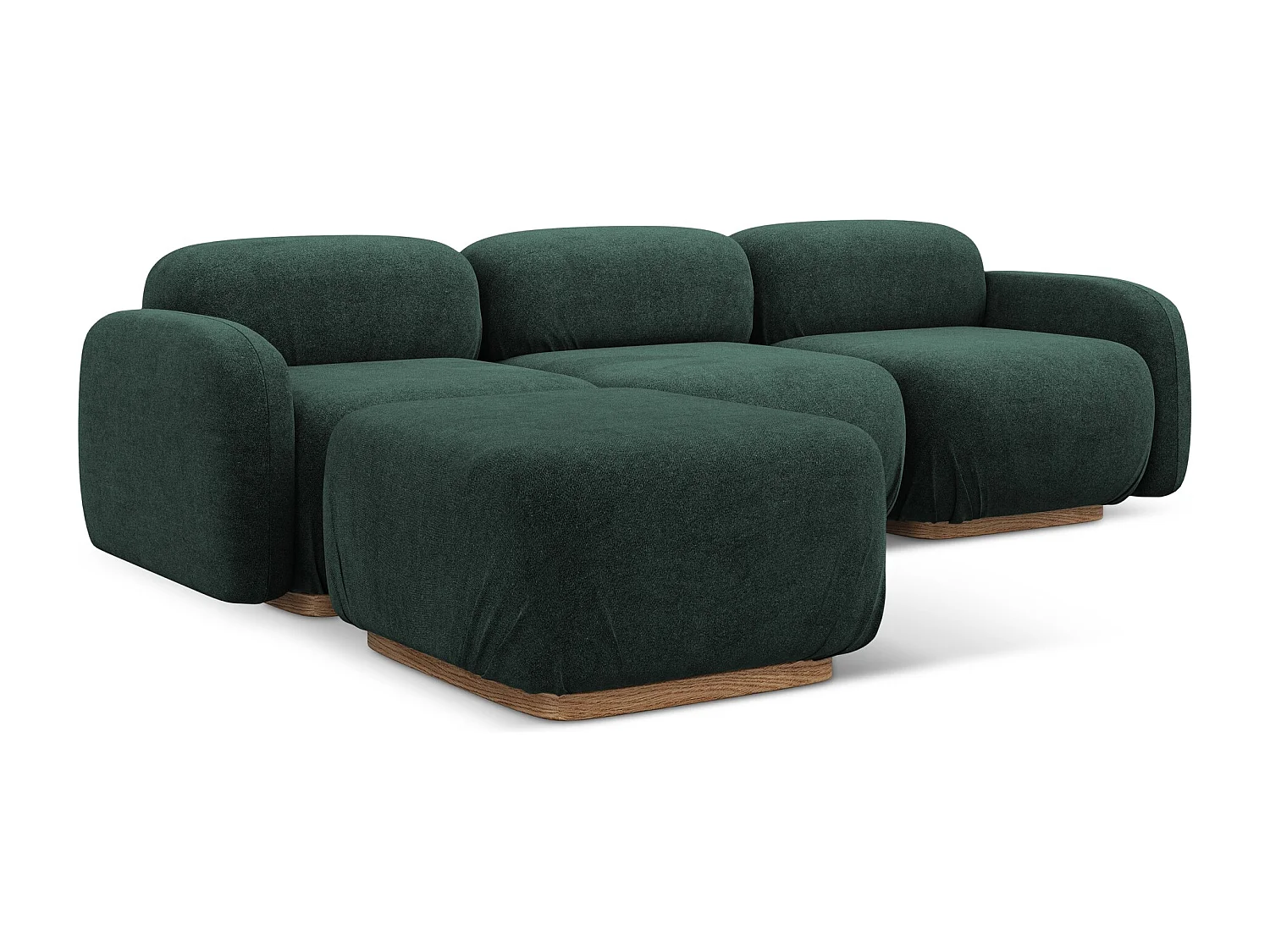 Omkeerbare modulaire hoekbank van flessengroen bouclé - AILANI