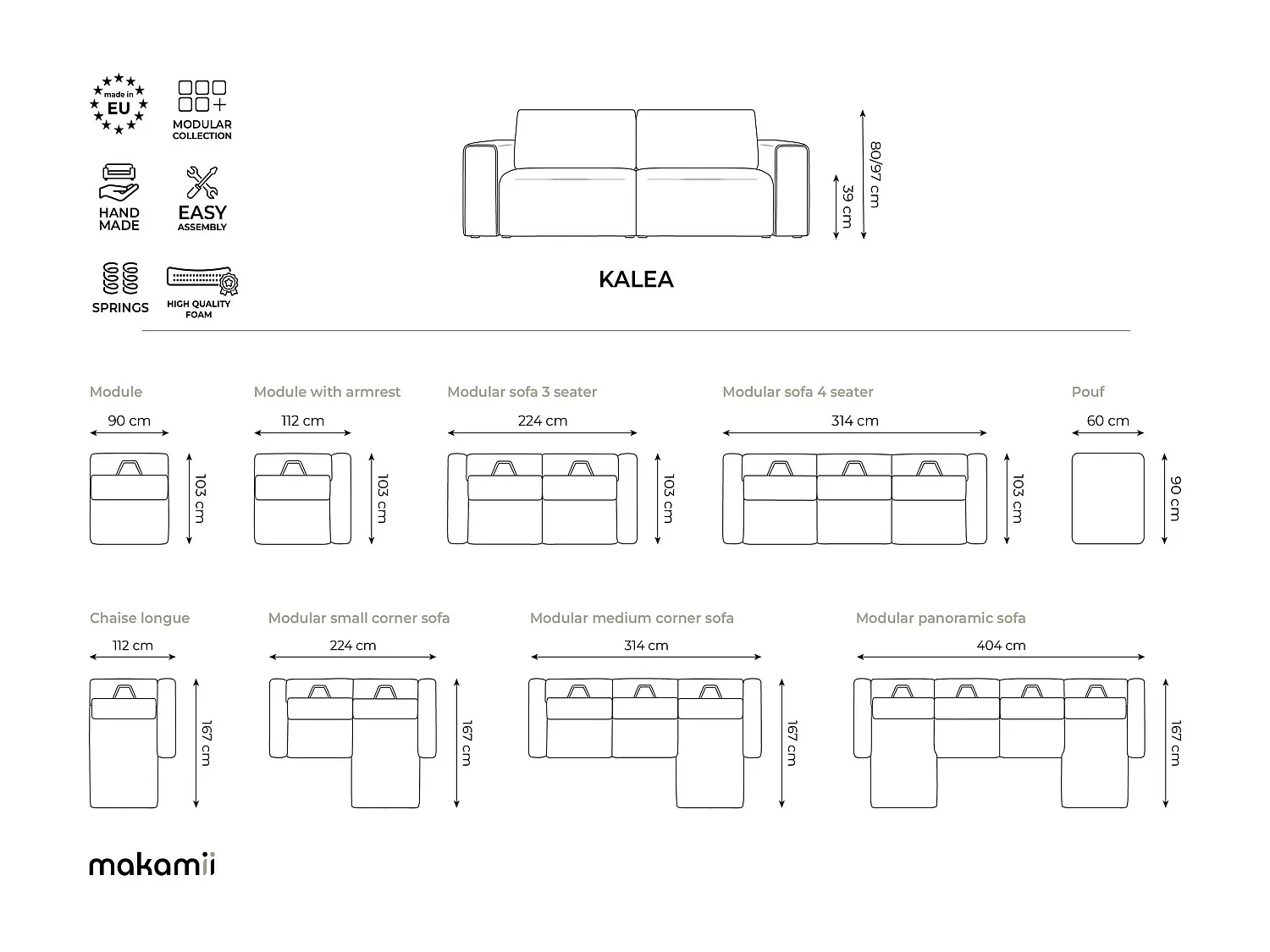Driezits modulaire bank van staal textuurstof - KALEA