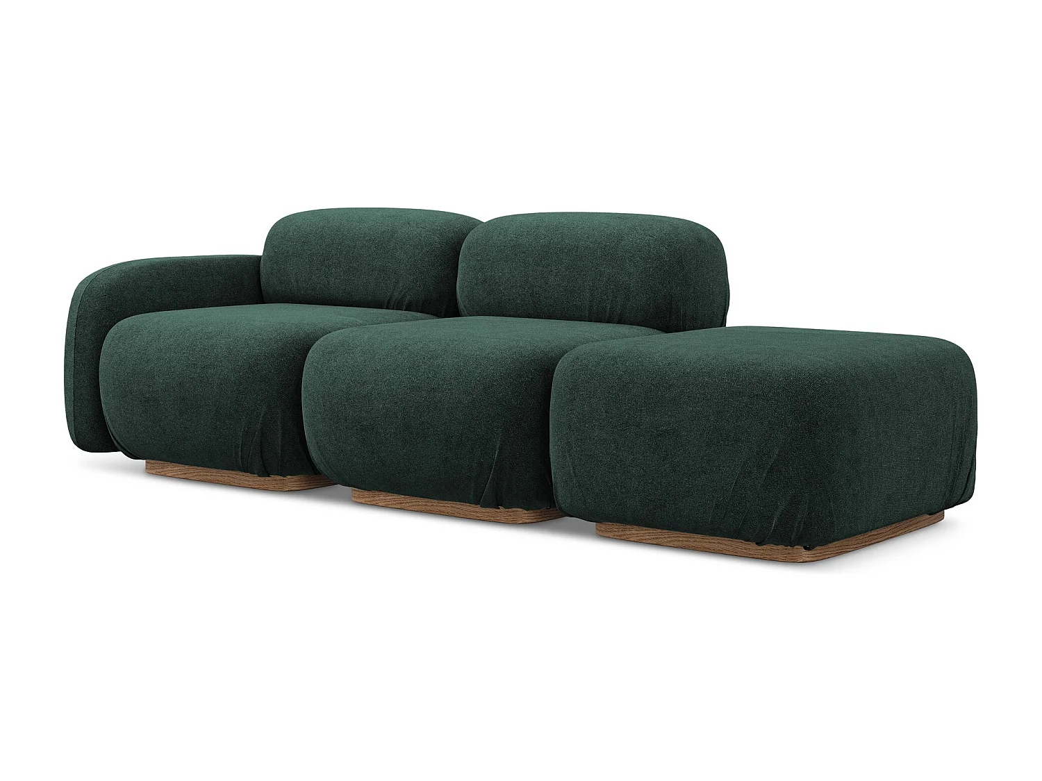 Driezits modulaire bank rechts van flessengroen bouclé - AILANI