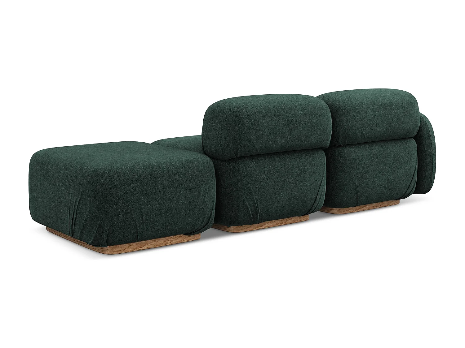 Driezits modulaire bank rechts van flessengroen bouclé - AILANI