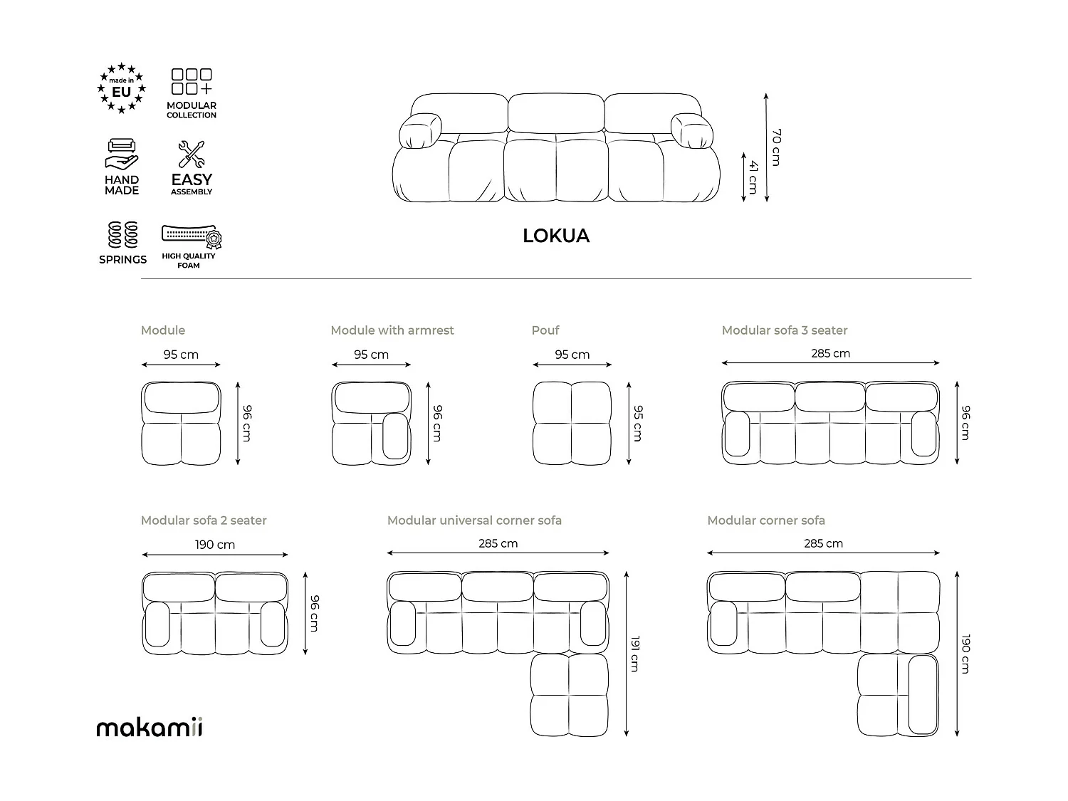 Modulaire hoekbank rechts van zwart kunstleer - LOKUA