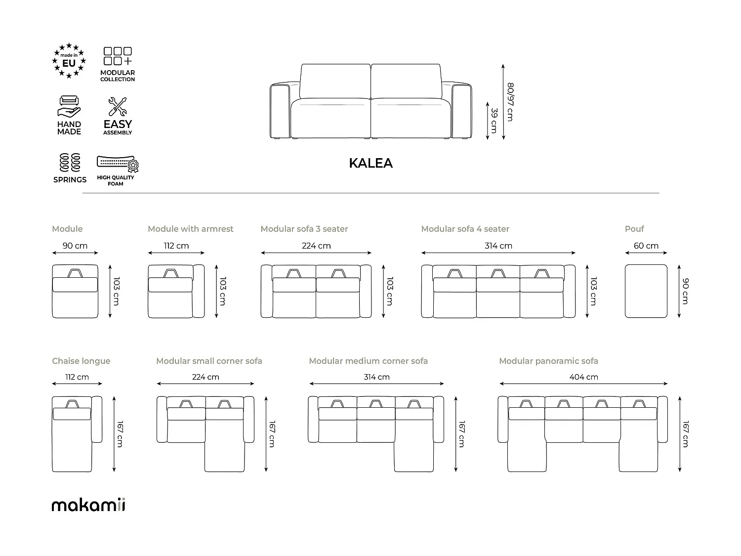 Modulaire hoekbank M rechts van staal velours - KALEA