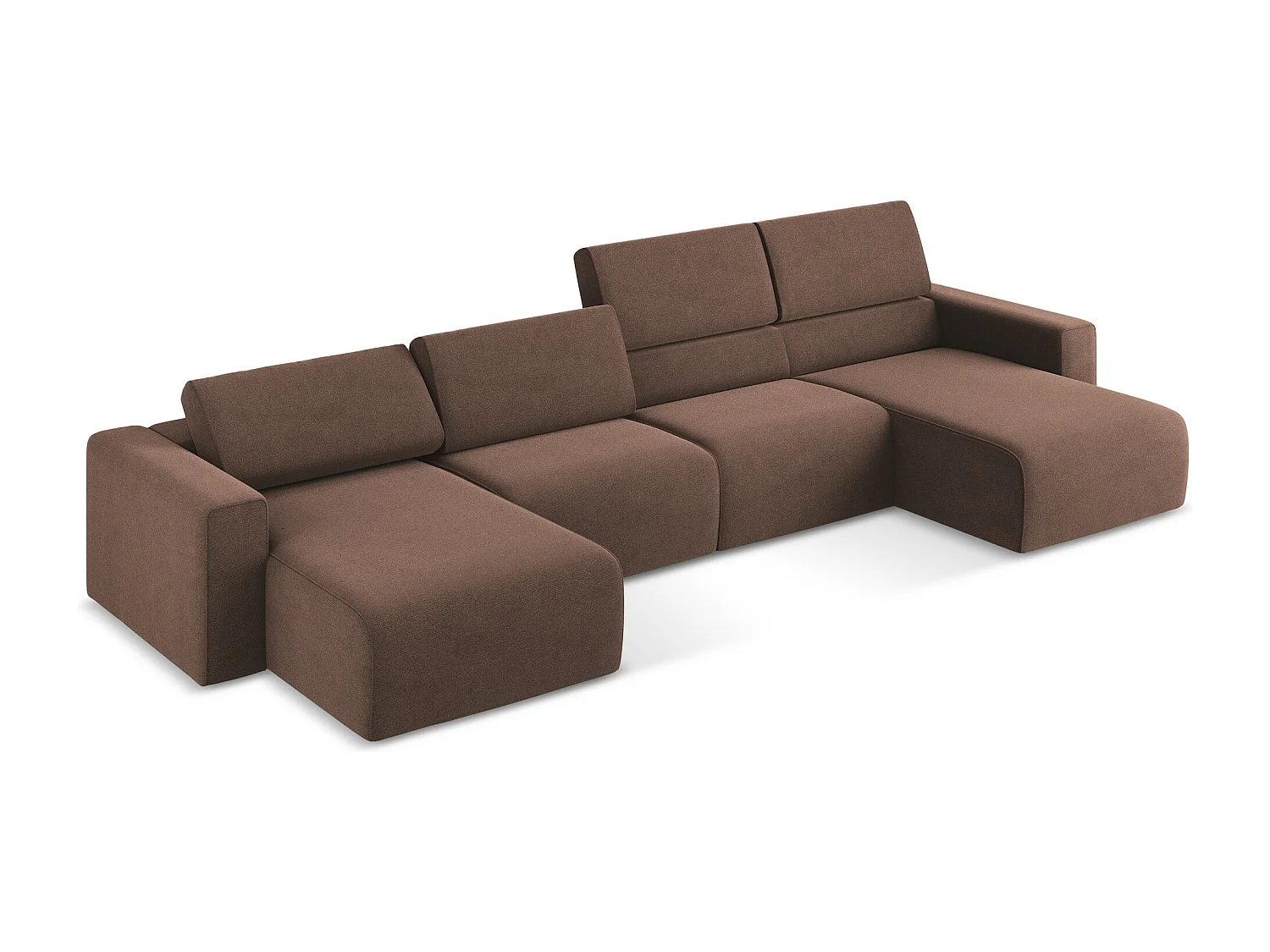 Sofá modular panorámico 5 plazas de tela texturizada rosa empolvado - KALEA