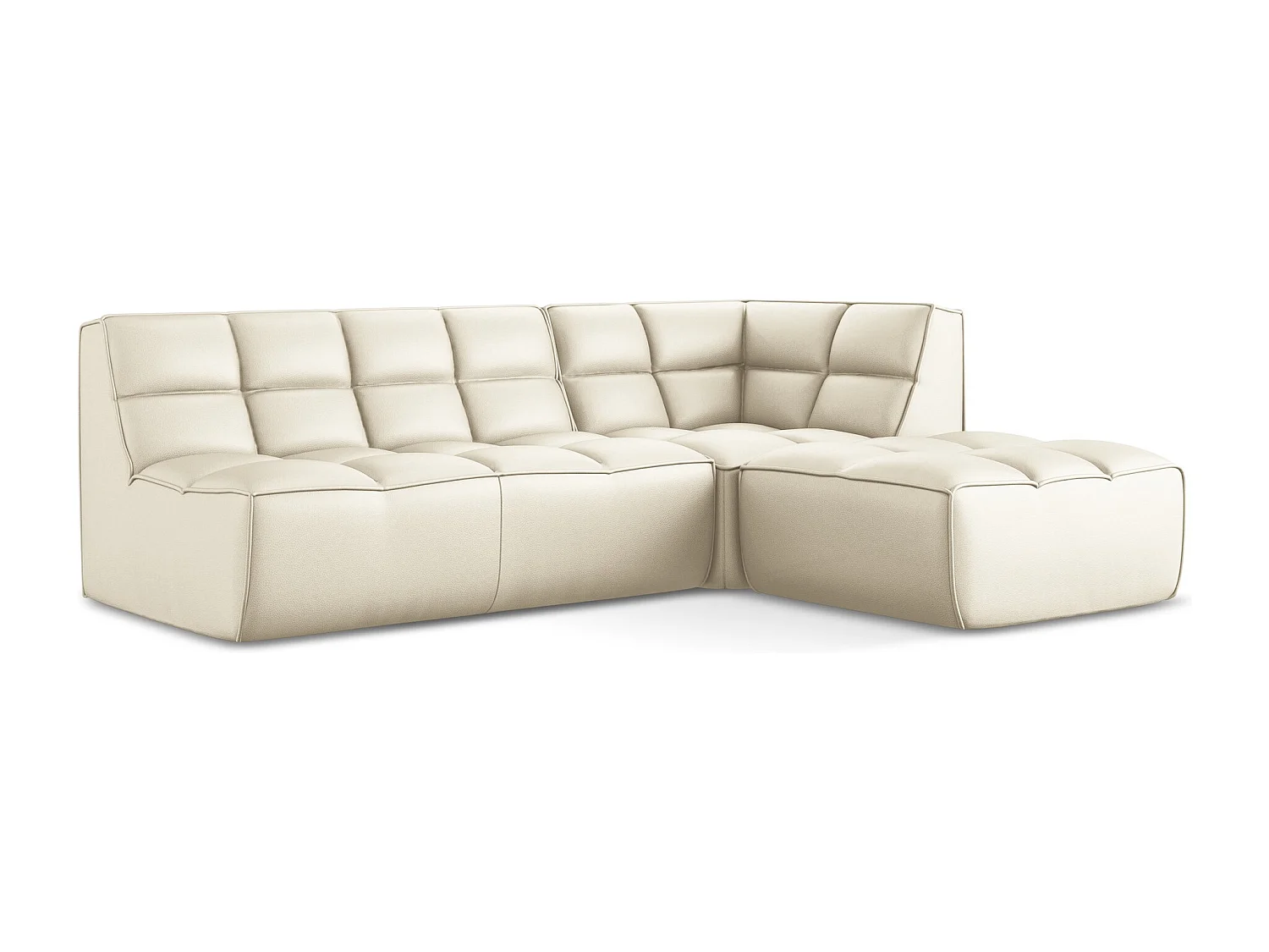 Sofá de canto modular reversível 3 lugares em couro sintético bege claro - KALAI