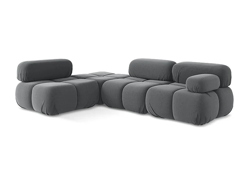 3-Sitzer Modulares Ecksofa - Ecke Links - Samt - Stahl - LOKUA