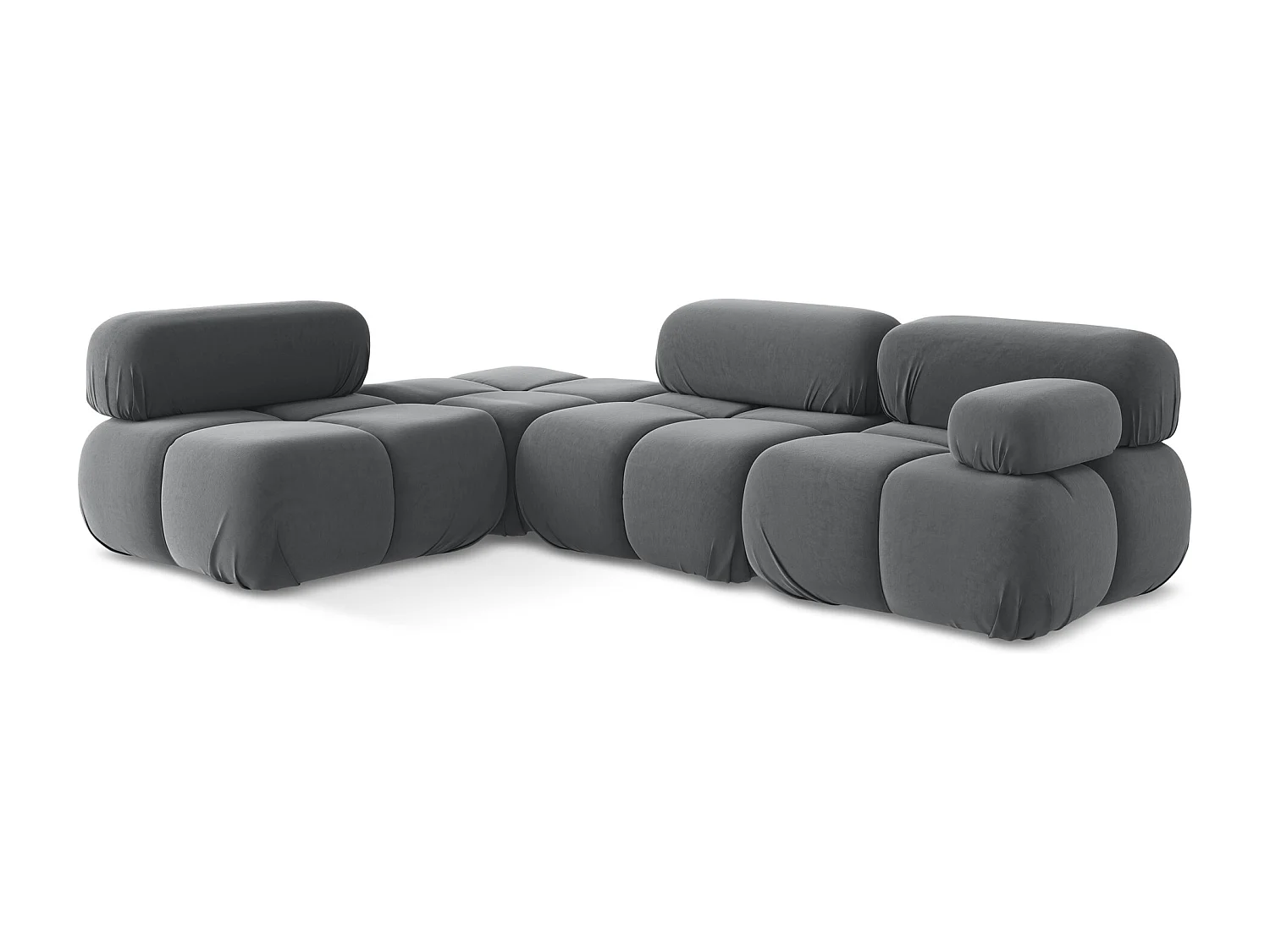 3-Sitzer Modulares Ecksofa - Ecke Links - Samt - Stahl - LOKUA