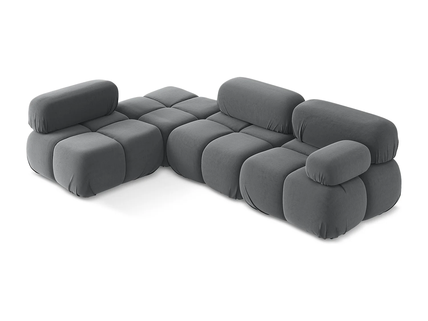 3-Sitzer Modulares Ecksofa - Ecke Links - Samt - Stahl - LOKUA