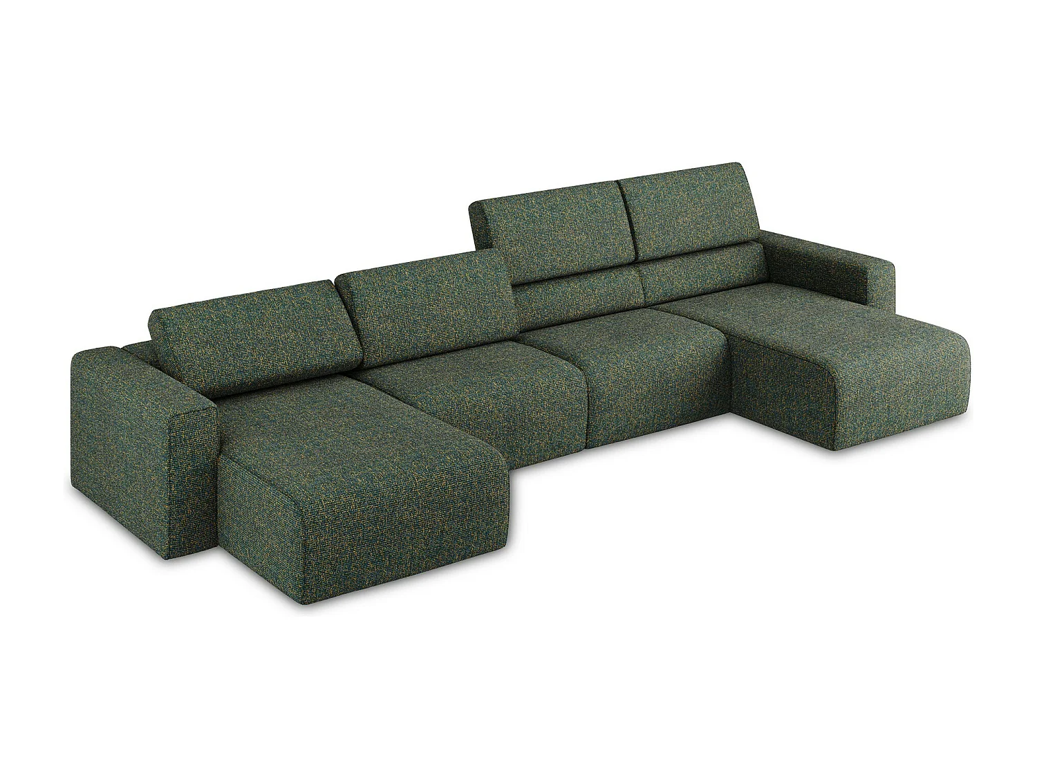 Sofa modułowa panoramiczna - z tkaniny strukturalnej - zielony - KALEA