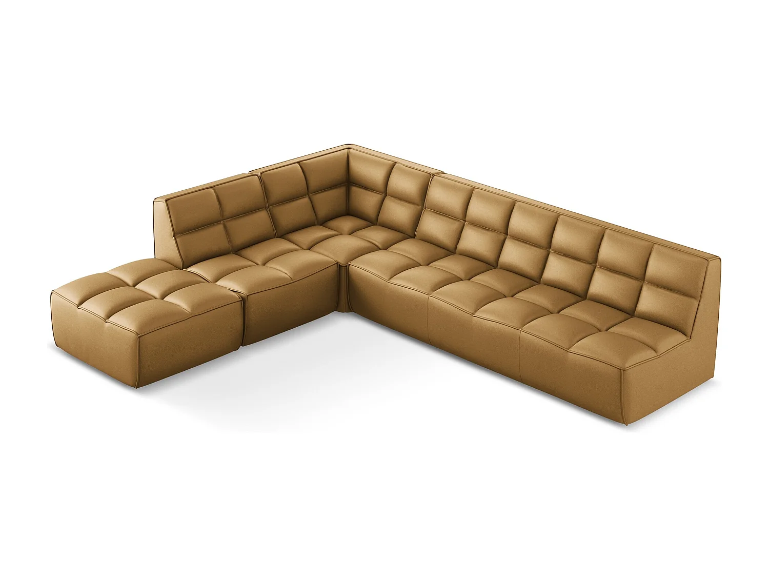 Sofá de canto modular reversível 4 lugares em couro sintético carmelo - KALAI