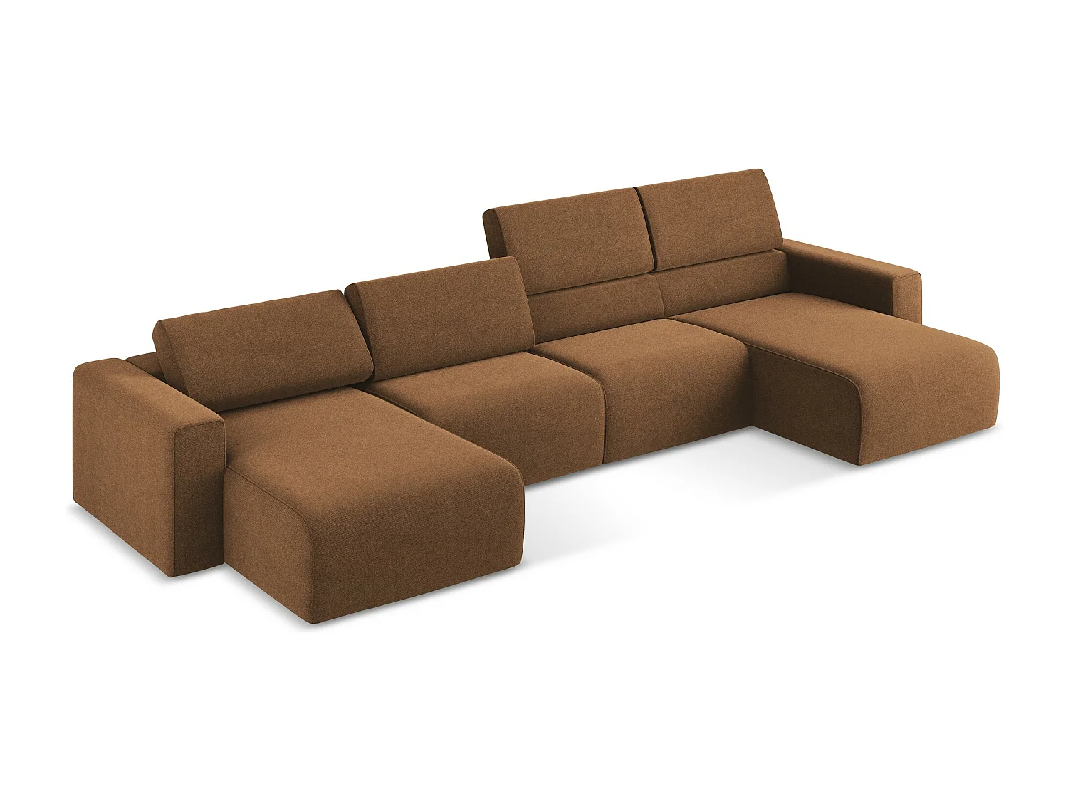 Sofá modular panorámico 5 plazas de tela texturizada terracota - KALEA