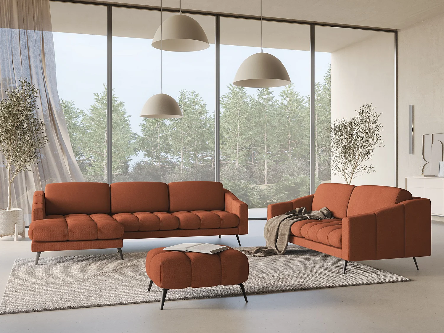 Ecksofa Links - Links - Chenille - Terrakotta - NALU