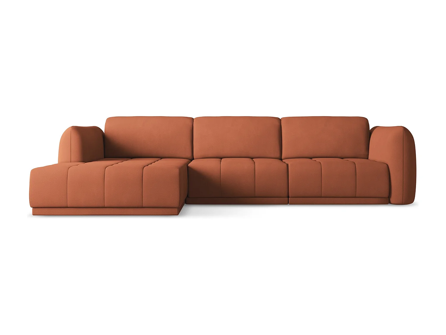 Hoekbank links van terracotta chenille stof - HOKU