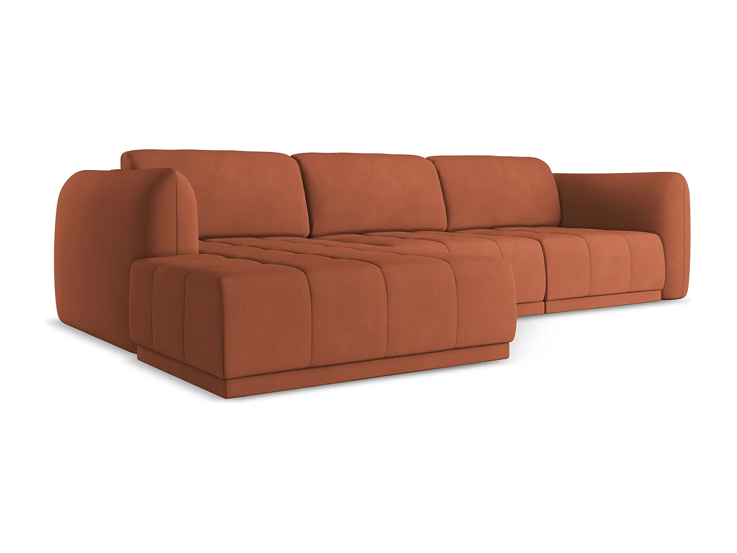 Hoekbank links van terracotta chenille stof - HOKU