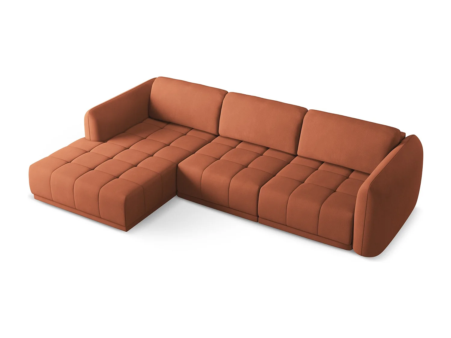 Hoekbank links van terracotta chenille stof - HOKU