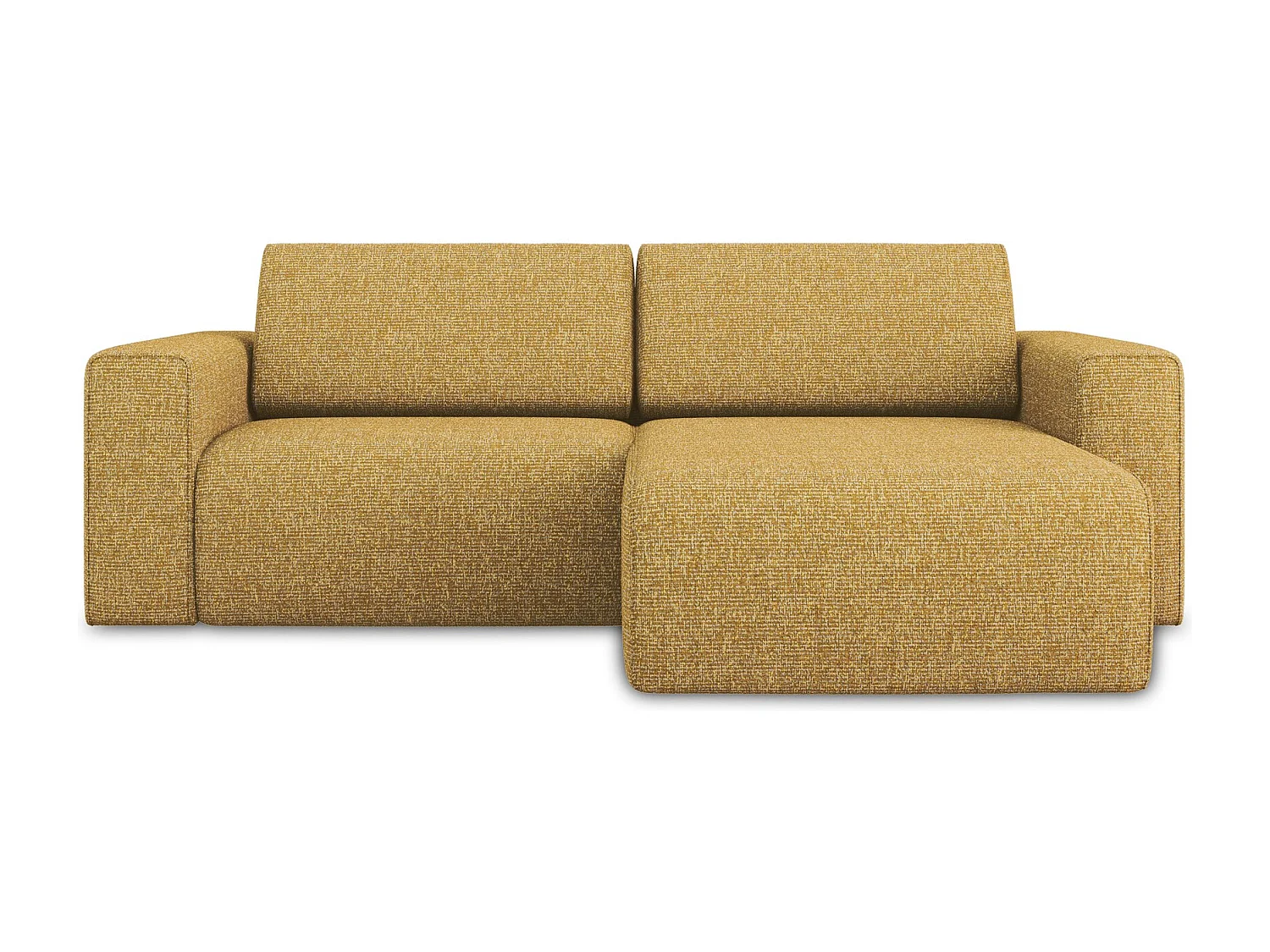 Sofá de canto modular direito 3 lugares em tecido texturizado mostarda - KALEA