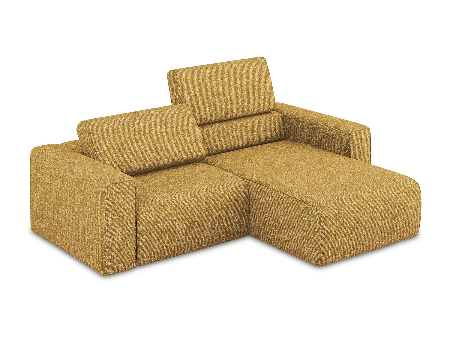 Sofá de canto modular direito 3 lugares em tecido texturizado mostarda - KALEA