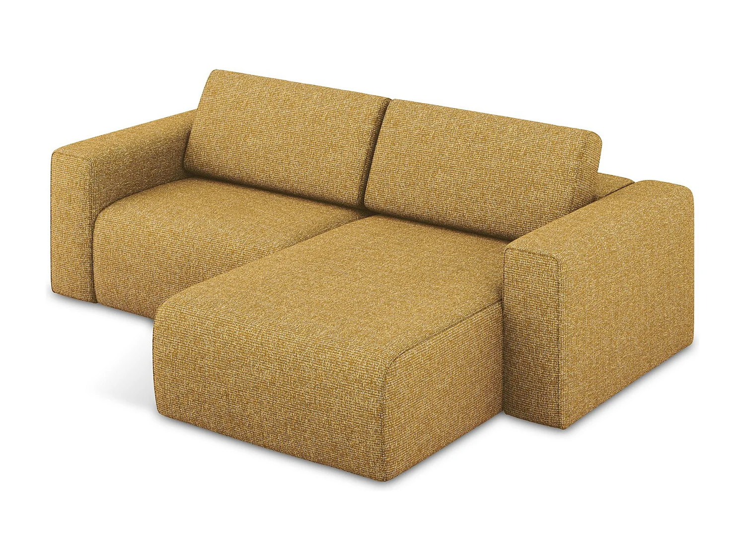 Sofá de canto modular direito 3 lugares em tecido texturizado mostarda - KALEA