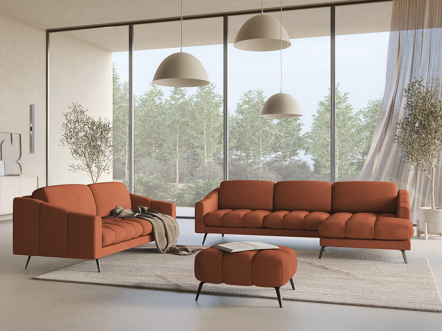 Sofa 4-osobowa - z tkaniny szenilowej - terakota - NALU