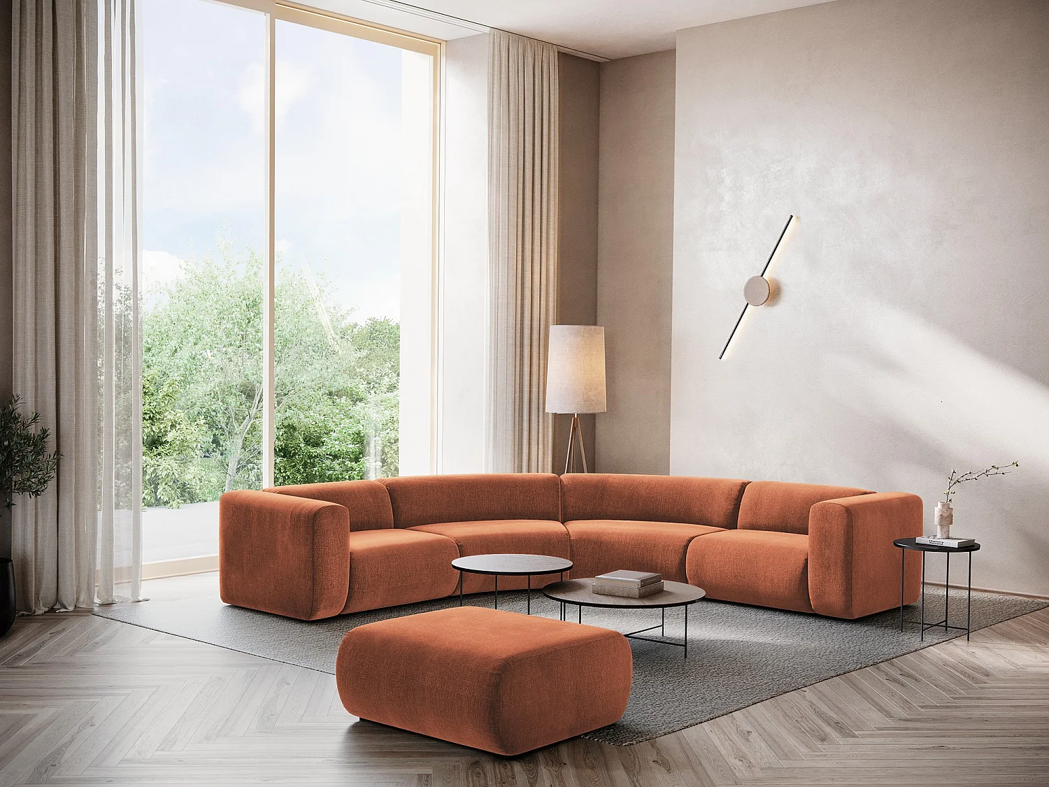 Canapé d'angle modulaire en Chenille - terre cuite - EKAHI