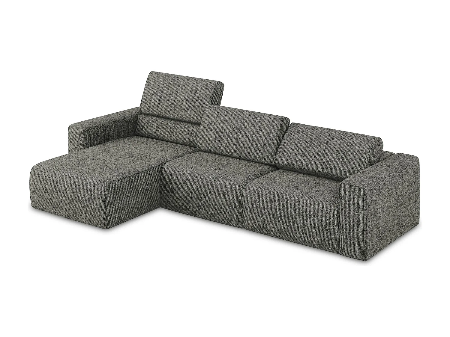 Sofá de canto modular esquerdo 4 lugares em tecido texturizado aço - KALEA