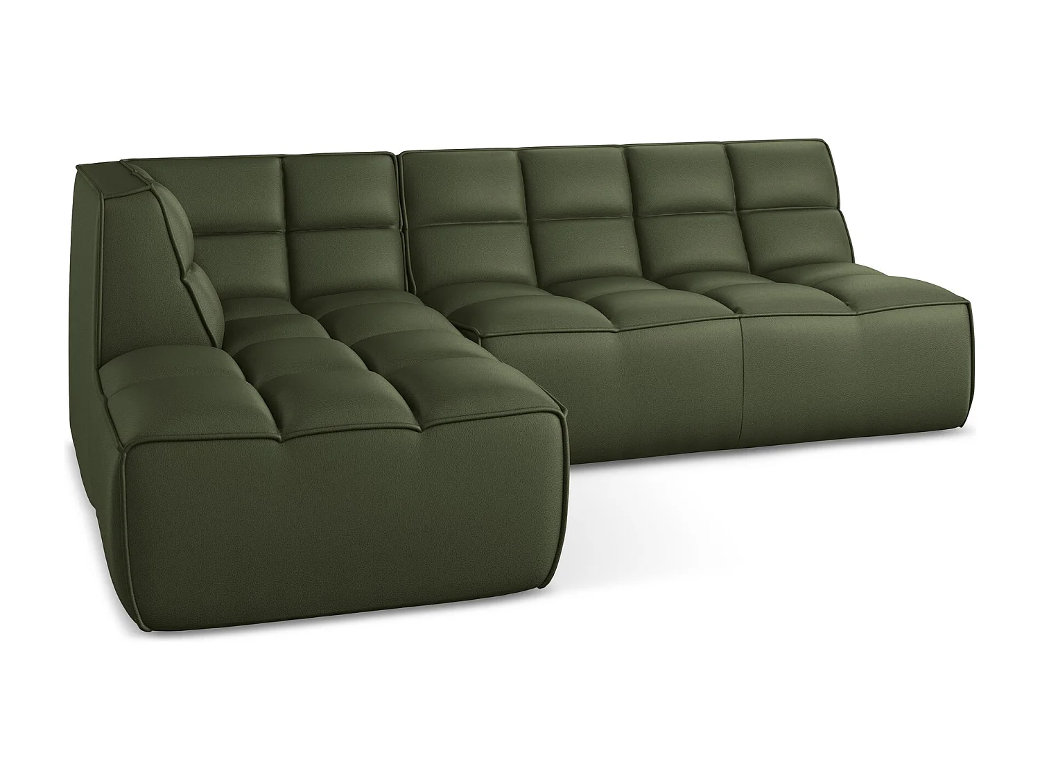 Sofá de canto modular reversível 3 lugares em couro sintético verde - KALAI