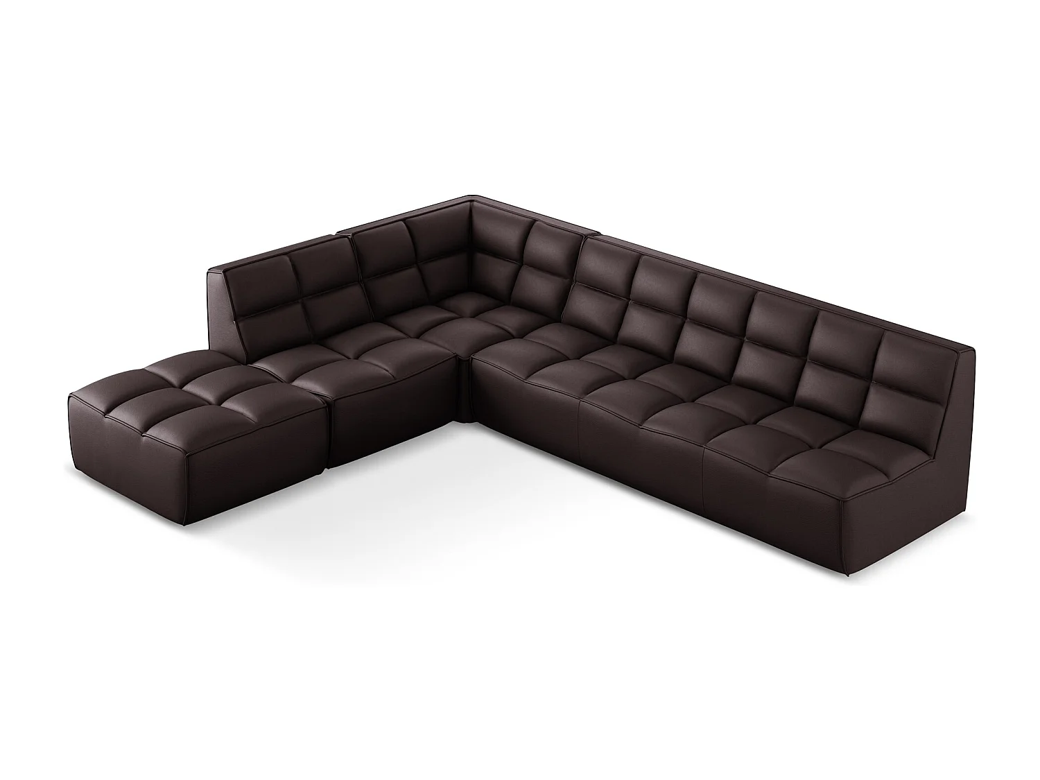 Sofá de canto modular reversível 4 lugares em couro sintético ameixa - KALAI