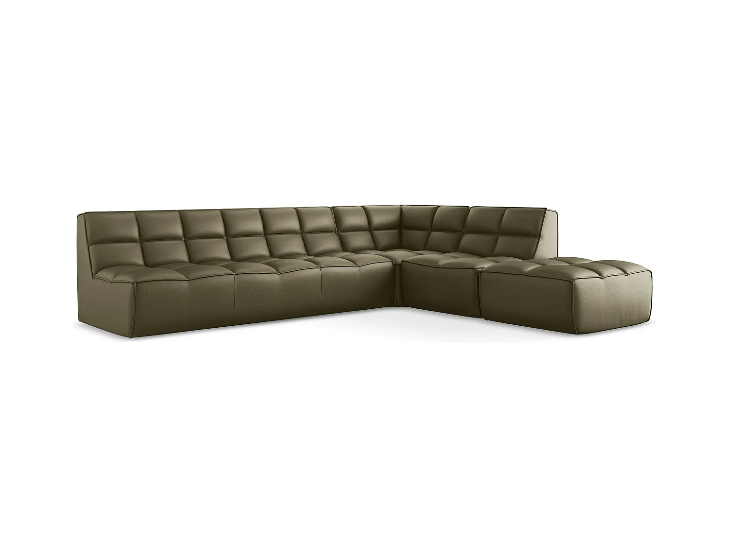 4-Sitzer Modulares Ecksofa - Reversibel - Kunstleder - Olive - KALAI