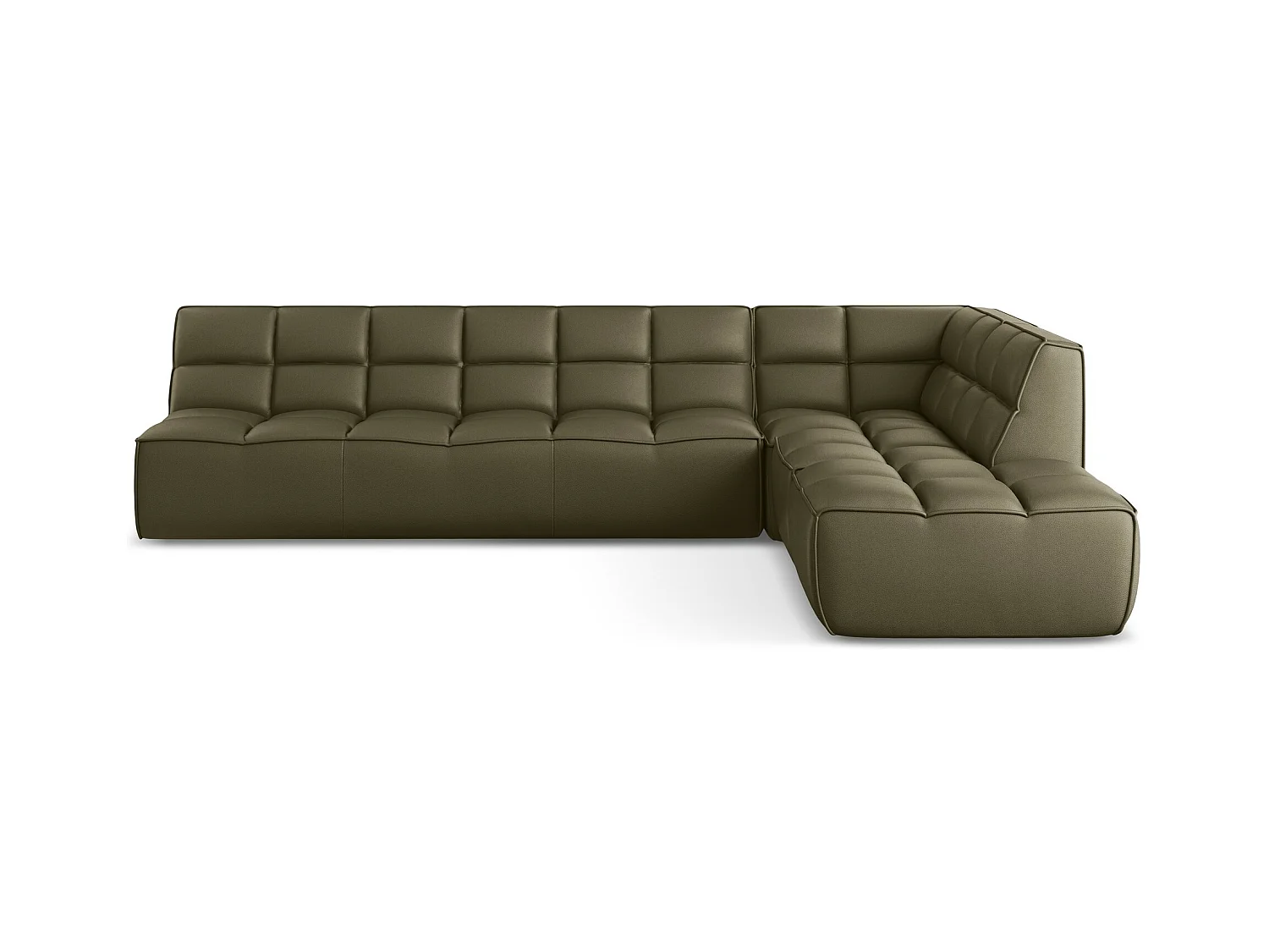 Sofá modular 4 plazas reversible de piel sintética aceituna - KALAI