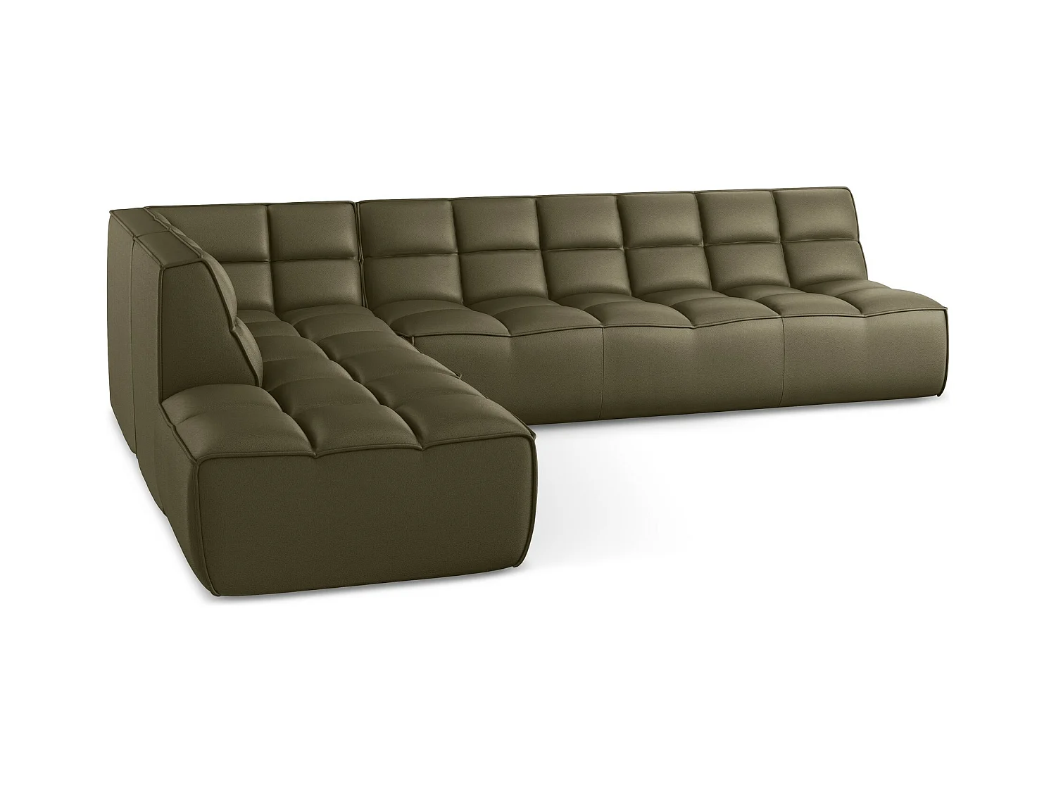 Sofá modular 4 plazas reversible de piel sintética aceituna - KALAI