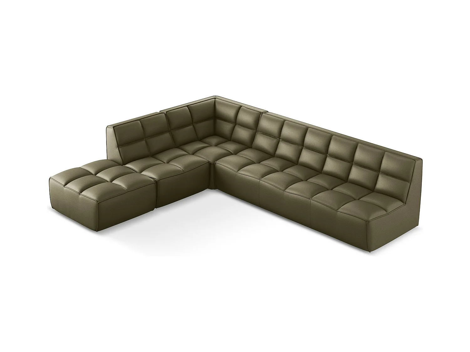 Sofá modular 4 plazas reversible de piel sintética aceituna - KALAI