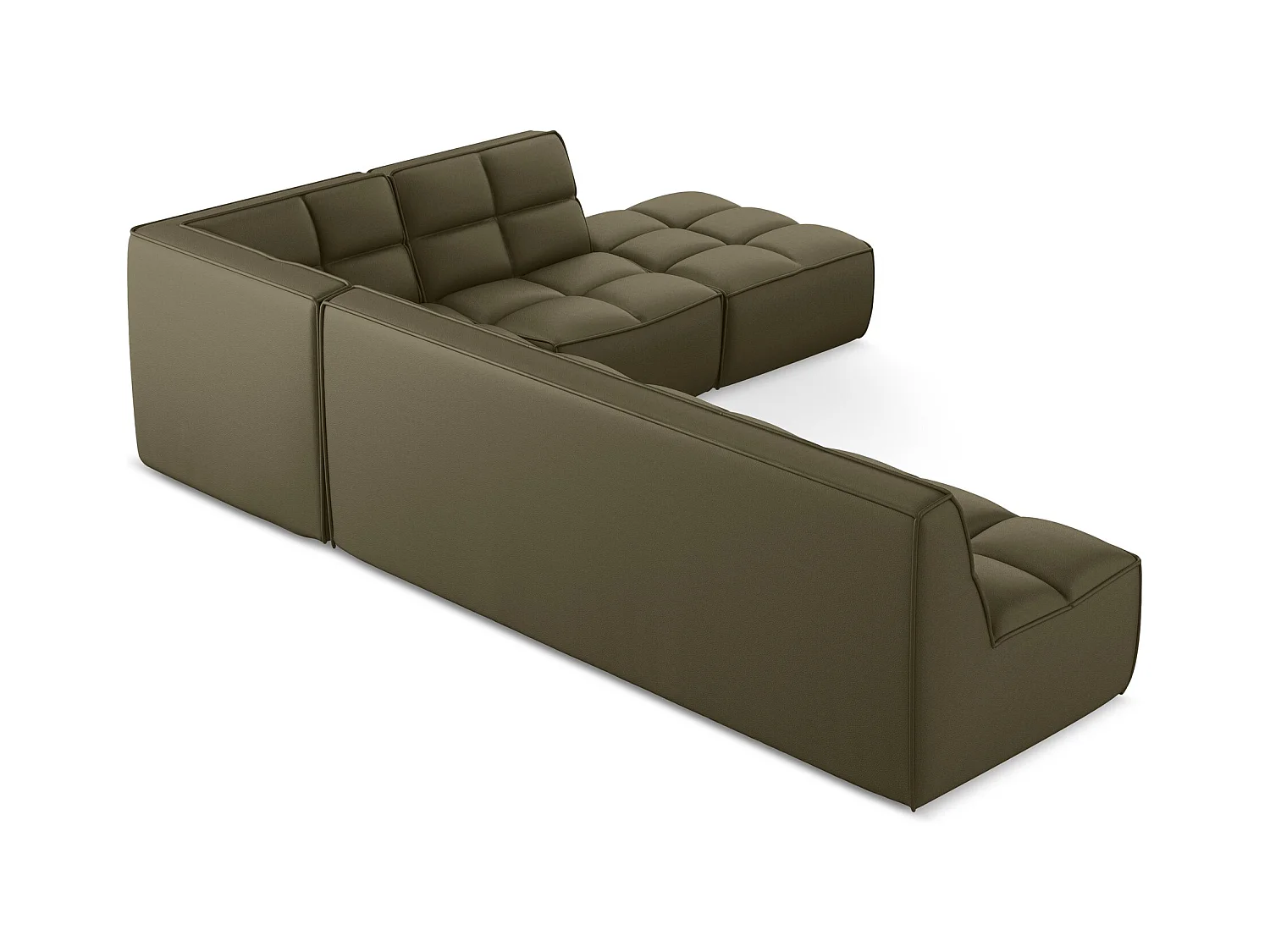 Sofá modular 4 plazas reversible de piel sintética aceituna - KALAI