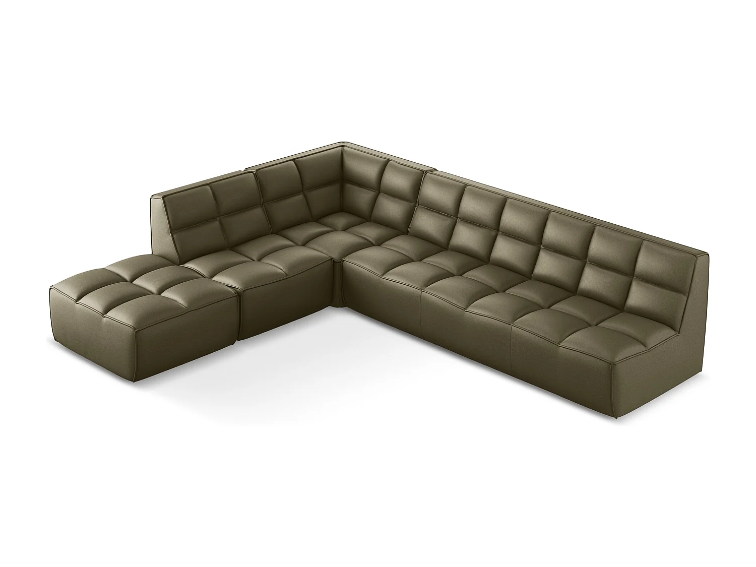 Sofá de canto modular reversível 4 lugares em couro sintético azeitona - KALAI