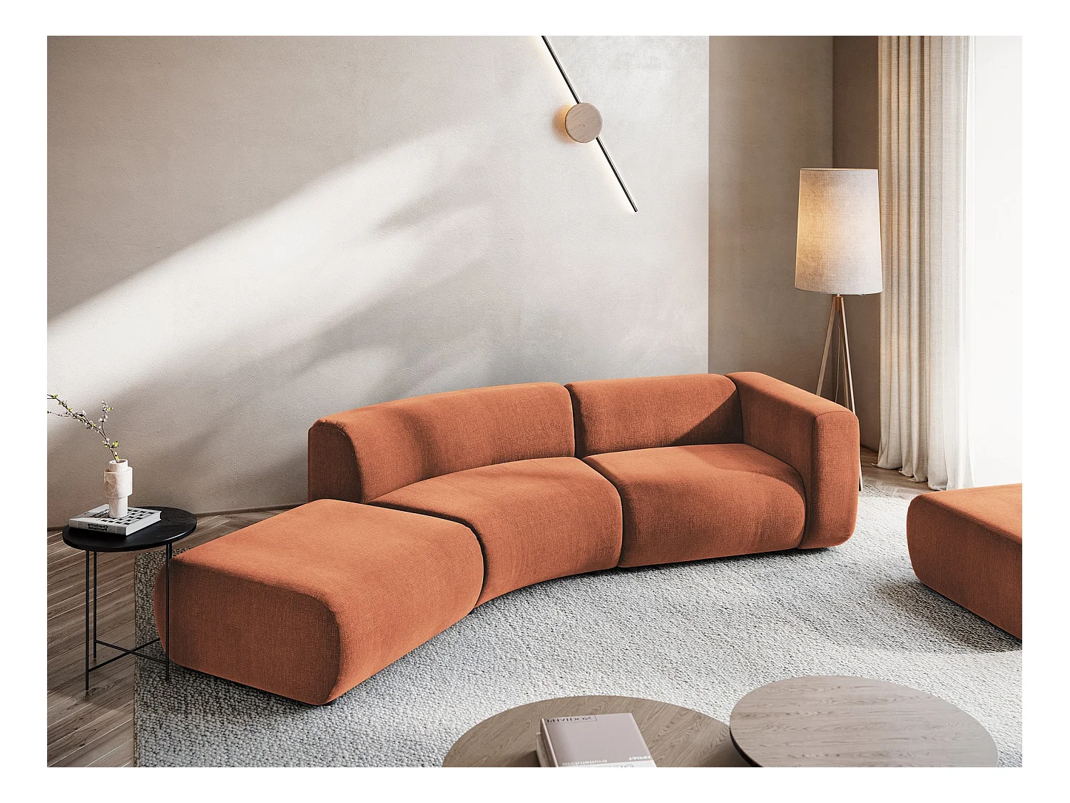 Canapé modulable 4 places gauche en Chenille - terre cuite - EKAHI