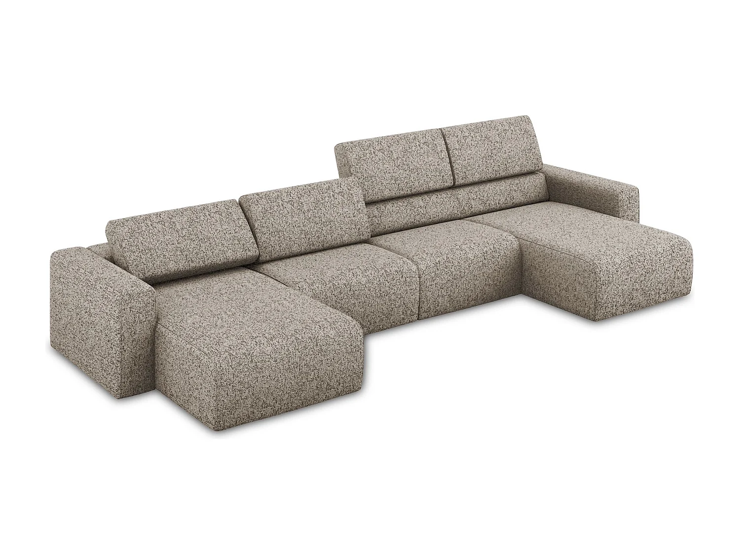 Sofá modular panorámico 5 plazas de tela texturizada beige oscuro - KALEA