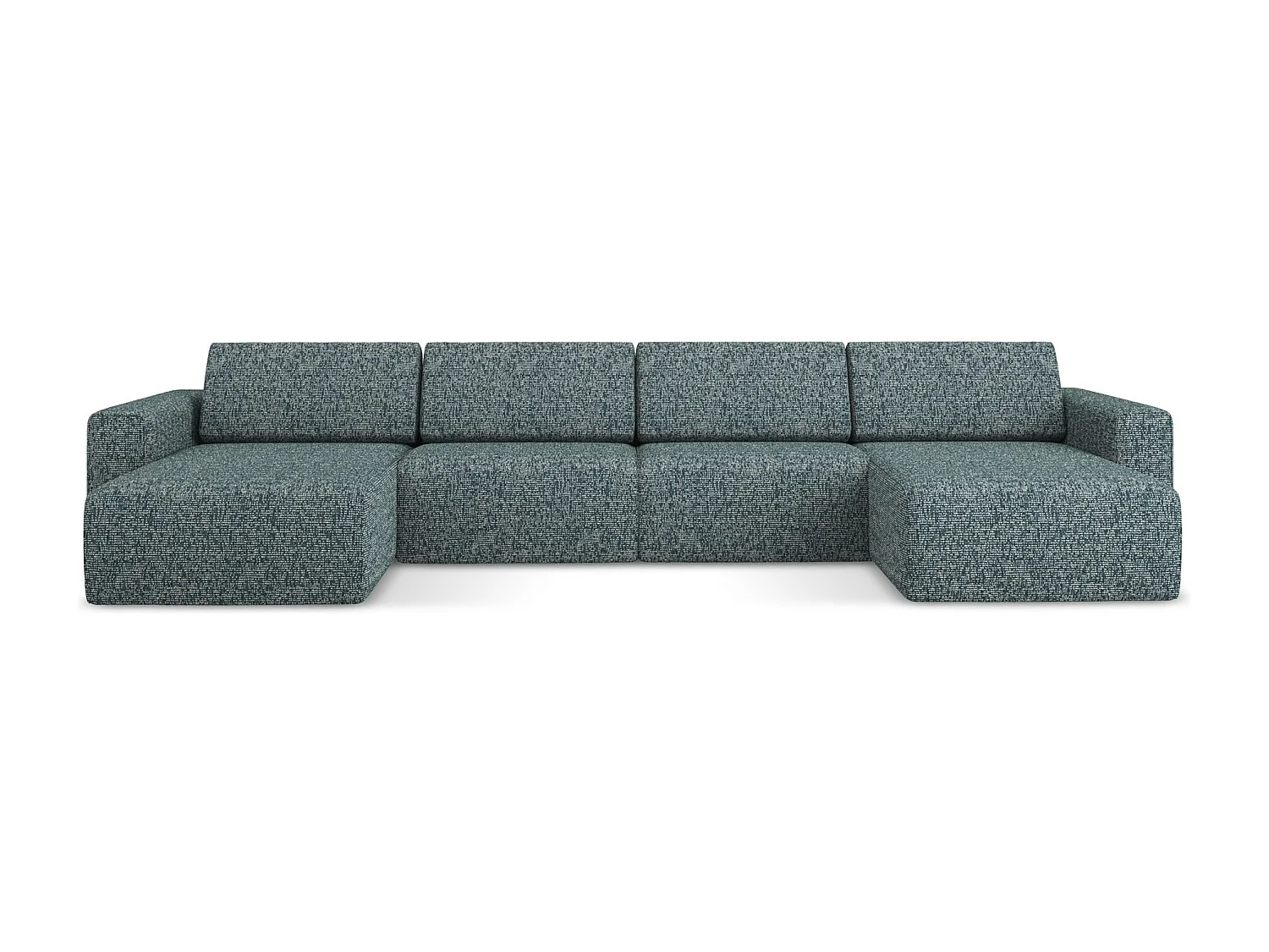 Sofa modułowa panoramiczna - z tkaniny strukturalnej - jeans - KALEA