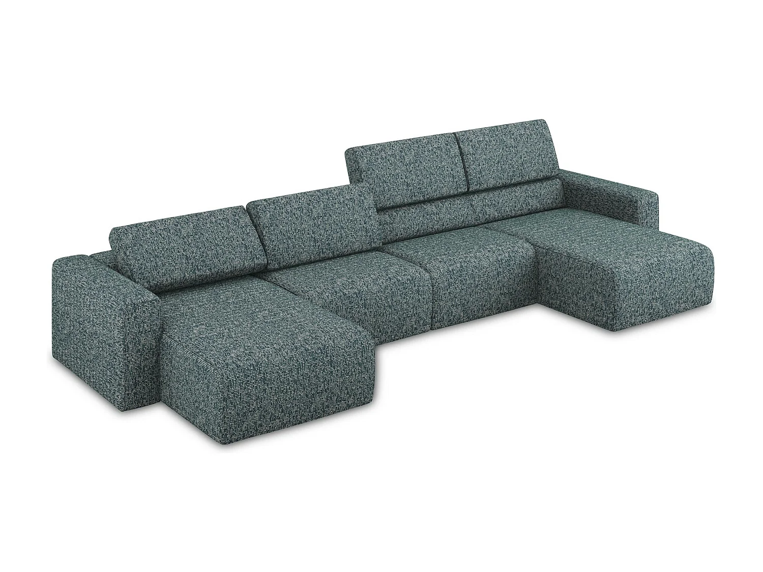 Sofa modułowa panoramiczna - z tkaniny strukturalnej - jeans - KALEA
