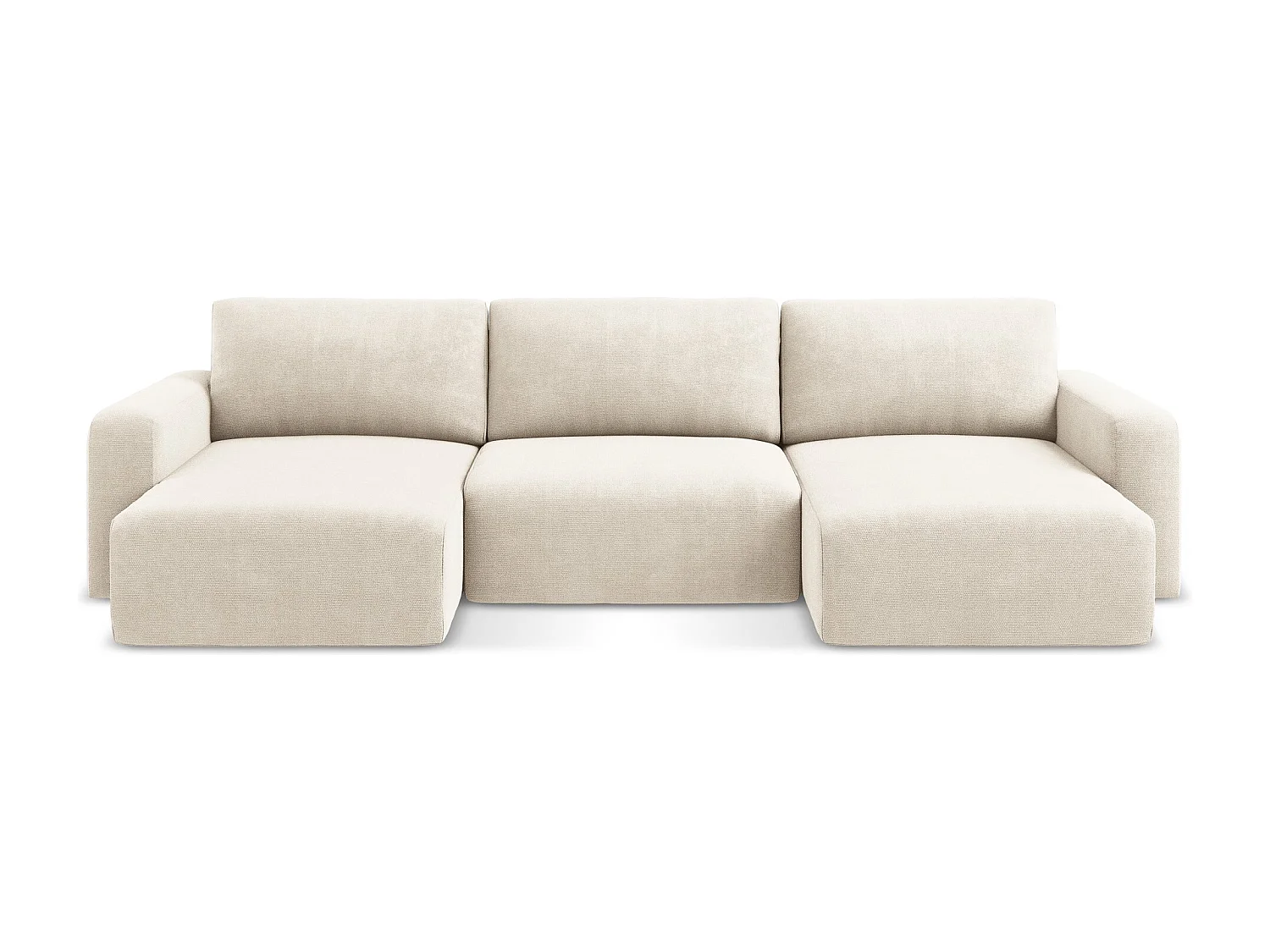 Sofá panorámico convertible 4 plazas de tela chenilla beige claro - KONA