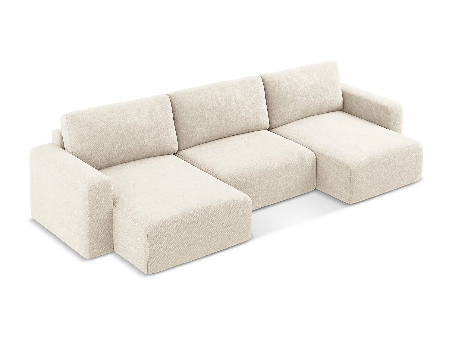 Sofá panorámico convertible 4 plazas de tela chenilla beige claro - KONA