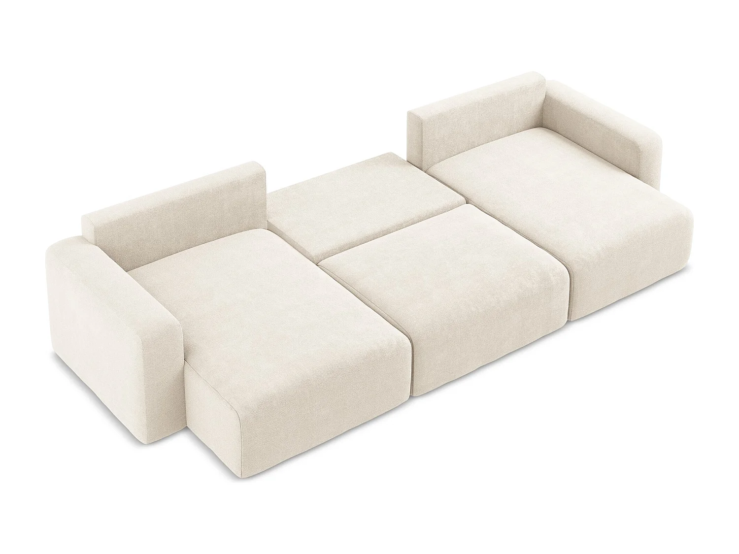 Sofá panorámico convertible 4 plazas de tela chenilla beige claro - KONA