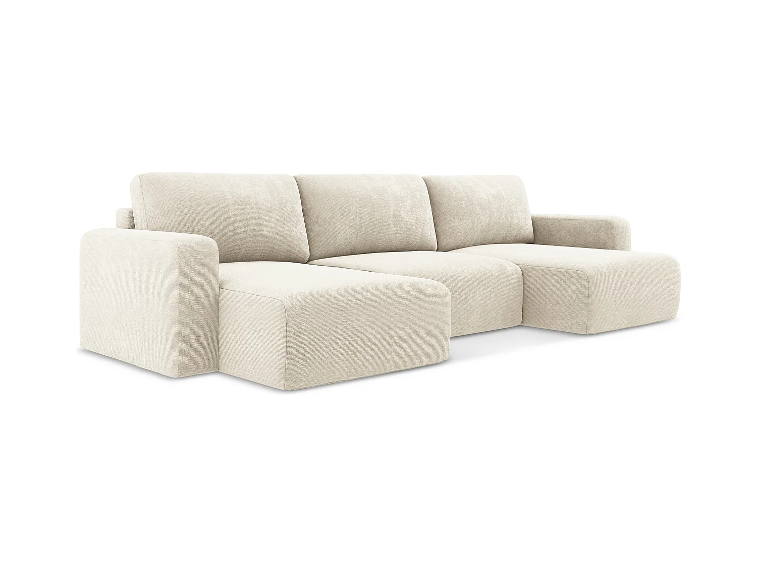 Wohnlandschaft mit Schlaffunktion - / - Chenille - Hell beige - KONA