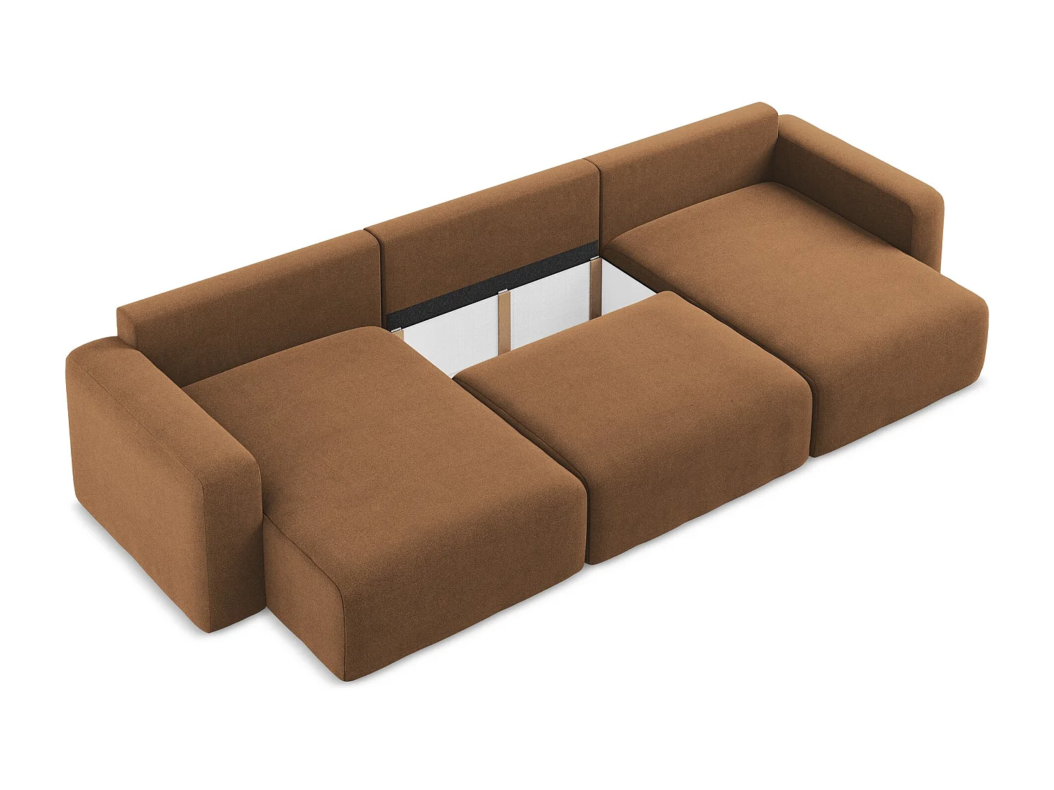 Sofa panoramiczna z funkcją spania - z tkaniny strukturalnej - terakota - KONA