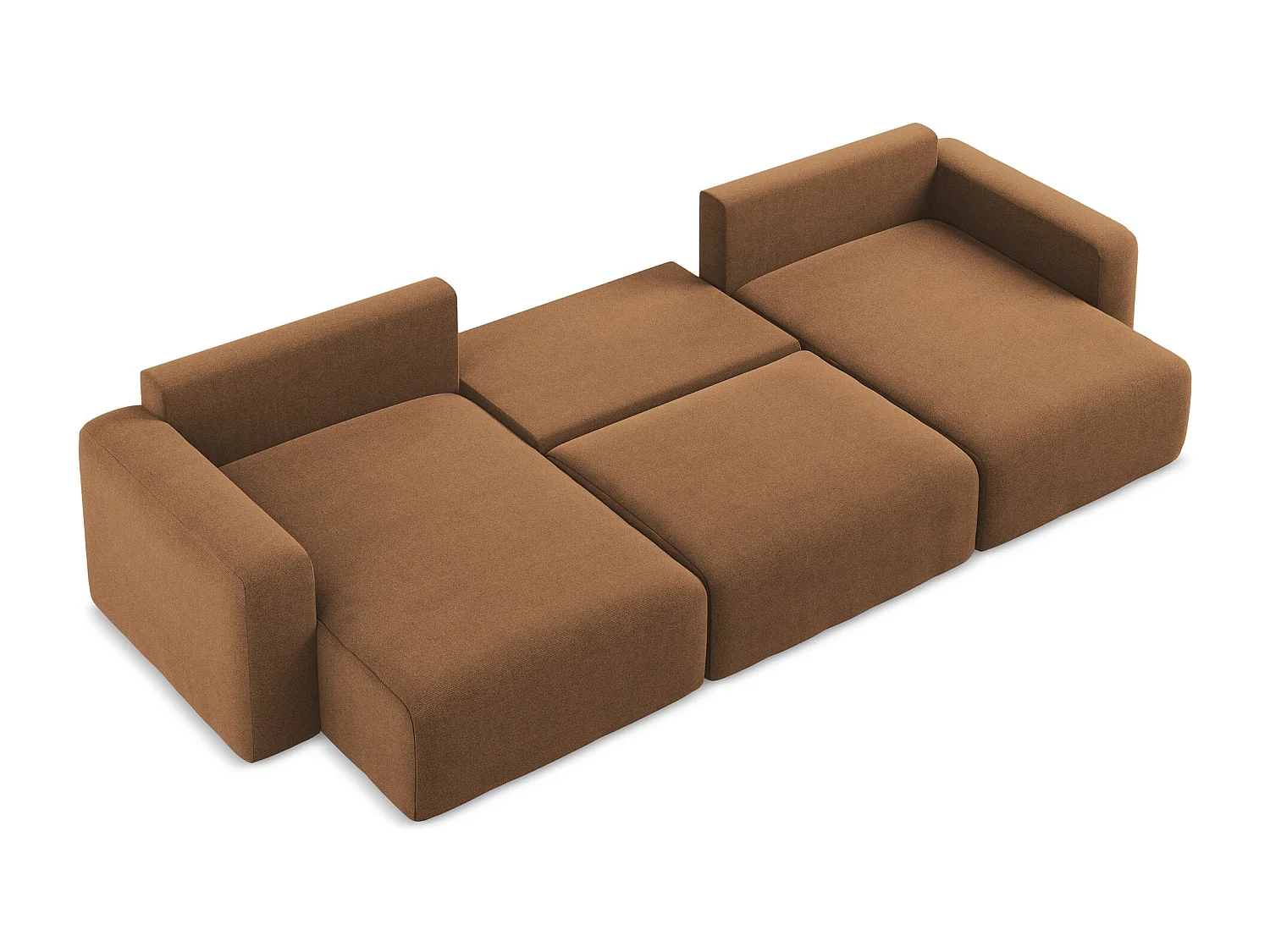 Sofa panoramiczna z funkcją spania - z tkaniny strukturalnej - terakota - KONA