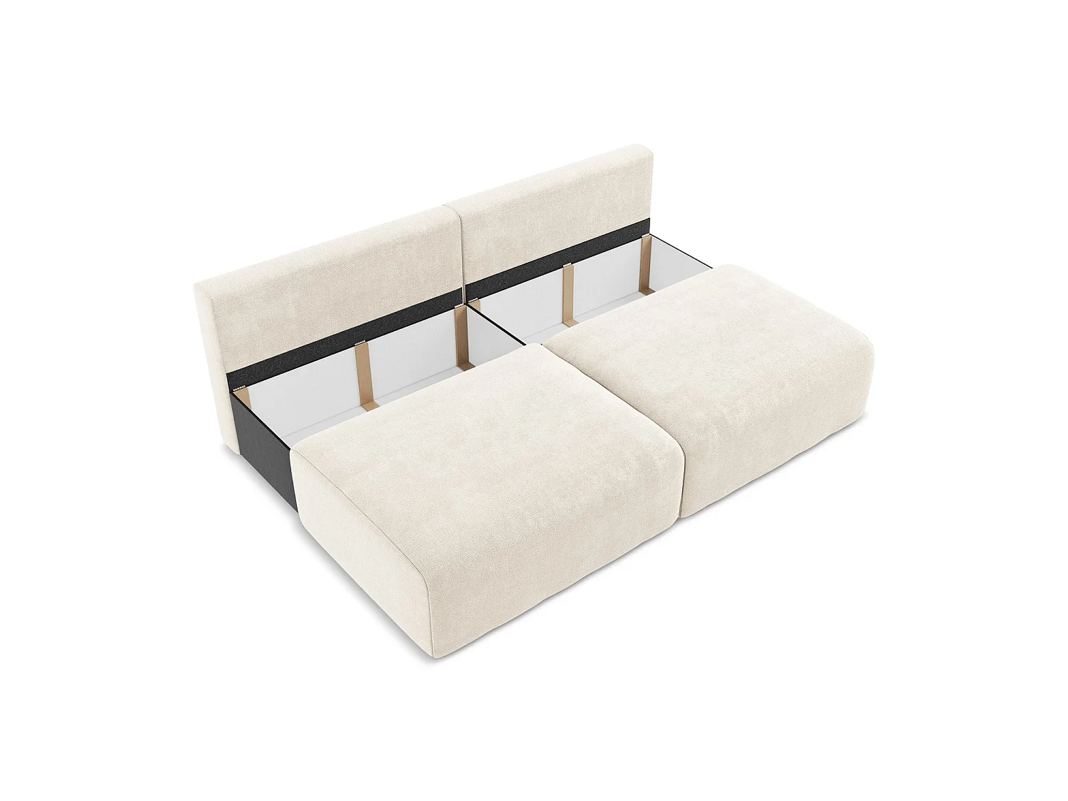 Driezits-slaapbank van lichtbeige chenille stof - OSTIA