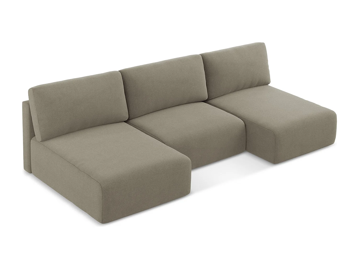 Wohnlandschaft ohne Armlehne mit Schlaffunktion - / - Strukturstoff - Dunkelbeige - KONA