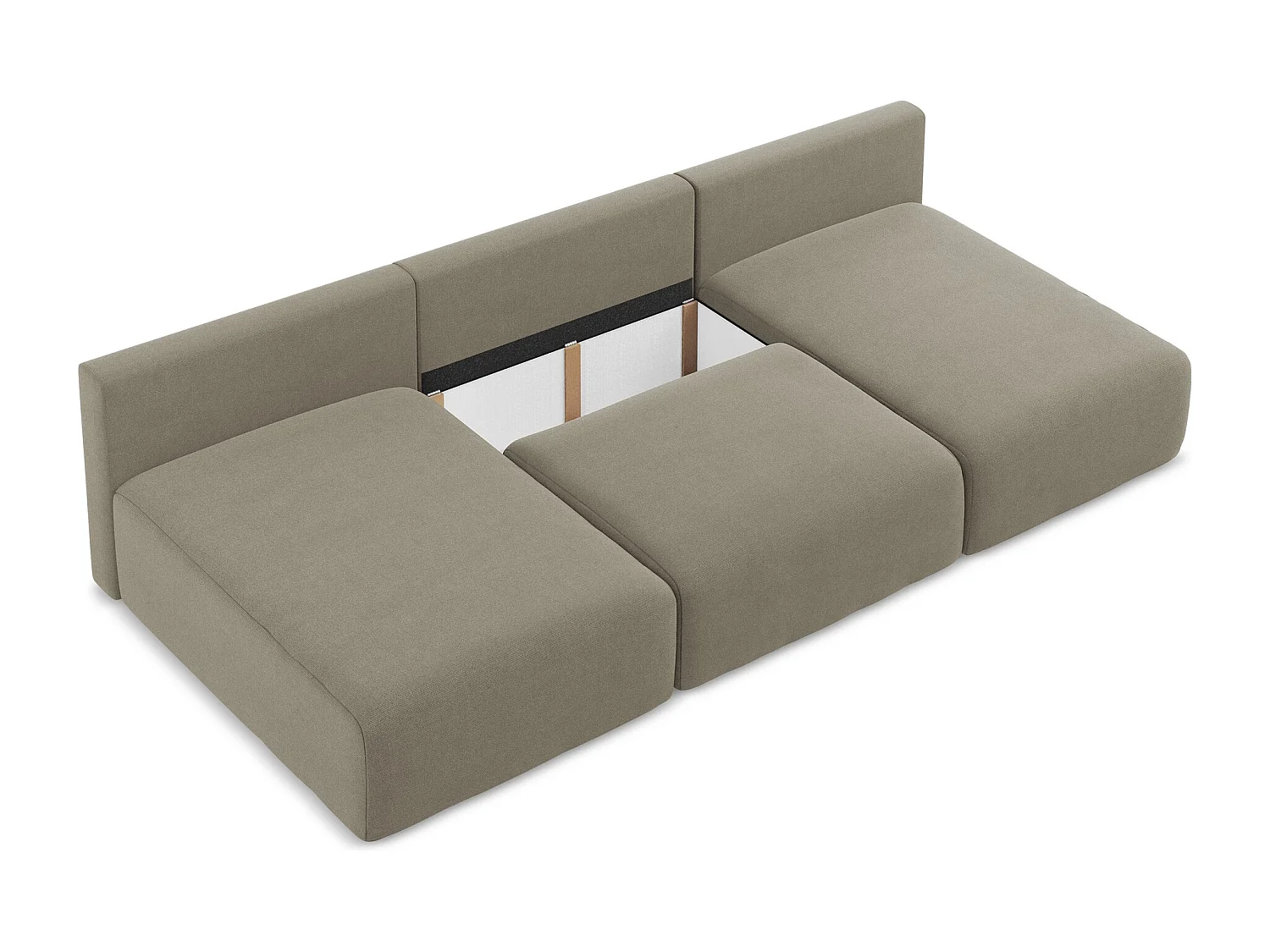 Wohnlandschaft ohne Armlehne mit Schlaffunktion - / - Strukturstoff - Dunkelbeige - KONA