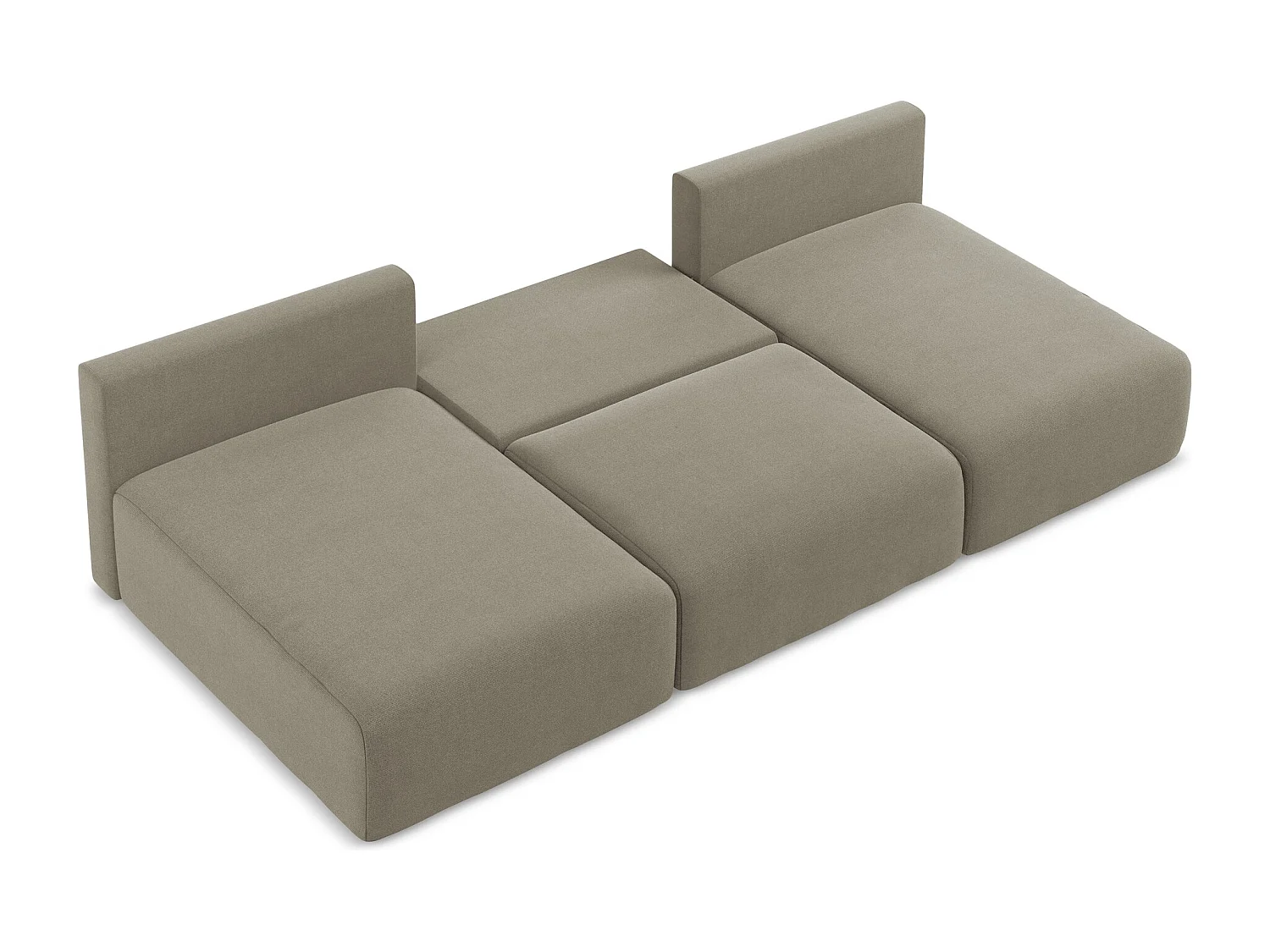 Wohnlandschaft ohne Armlehne mit Schlaffunktion - / - Strukturstoff - Dunkelbeige - KONA