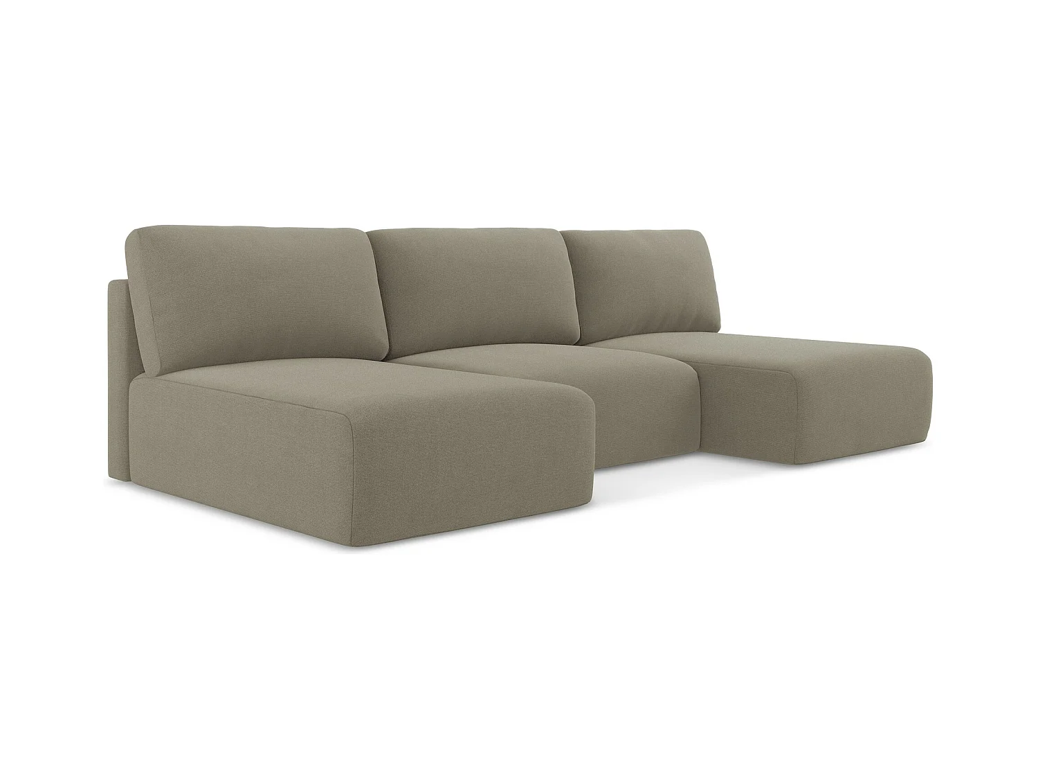Wohnlandschaft ohne Armlehne mit Schlaffunktion - / - Strukturstoff - Dunkelbeige - KONA